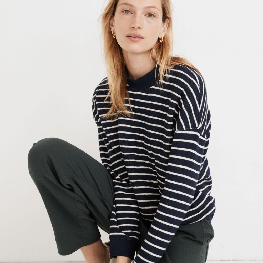 MADEWELL Striped Quilted Sweatshirt Pullover Sweater Top